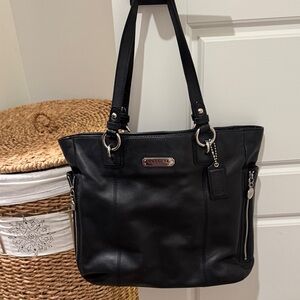 Coach Black Leather Tote with Silver Accent Hardware